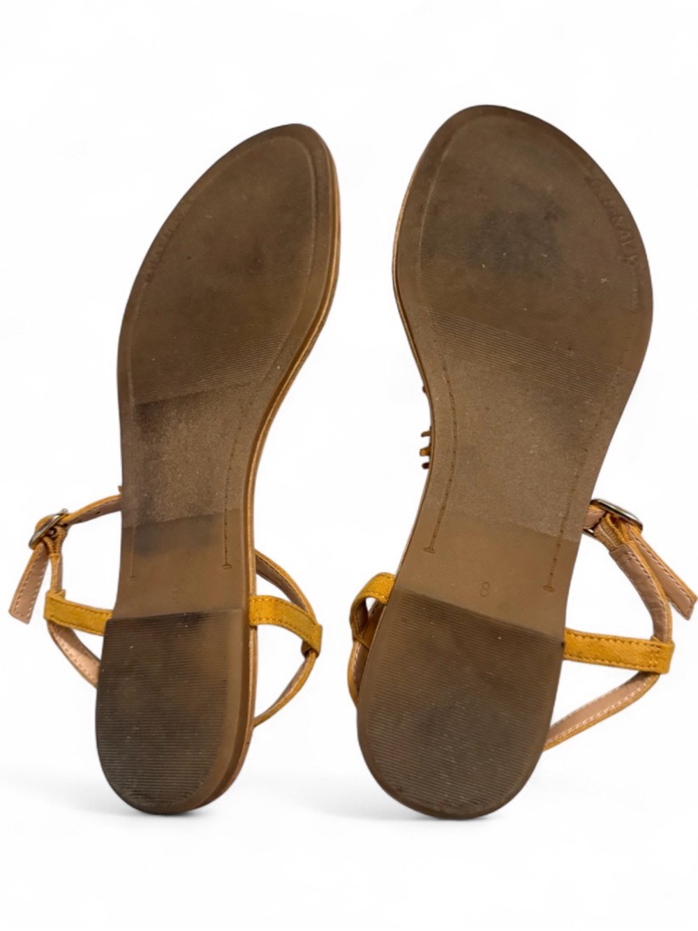 Old Navy Yellow Sueded Fringe T-Strap Sandals Size 8 - Picture 10 of 14